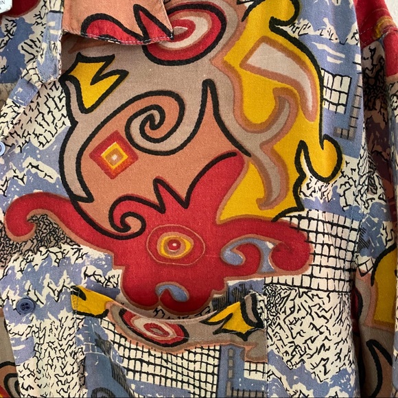 VTG Italian Silk Shirt All Over Print Loud 1990s - Picture 5 of 13